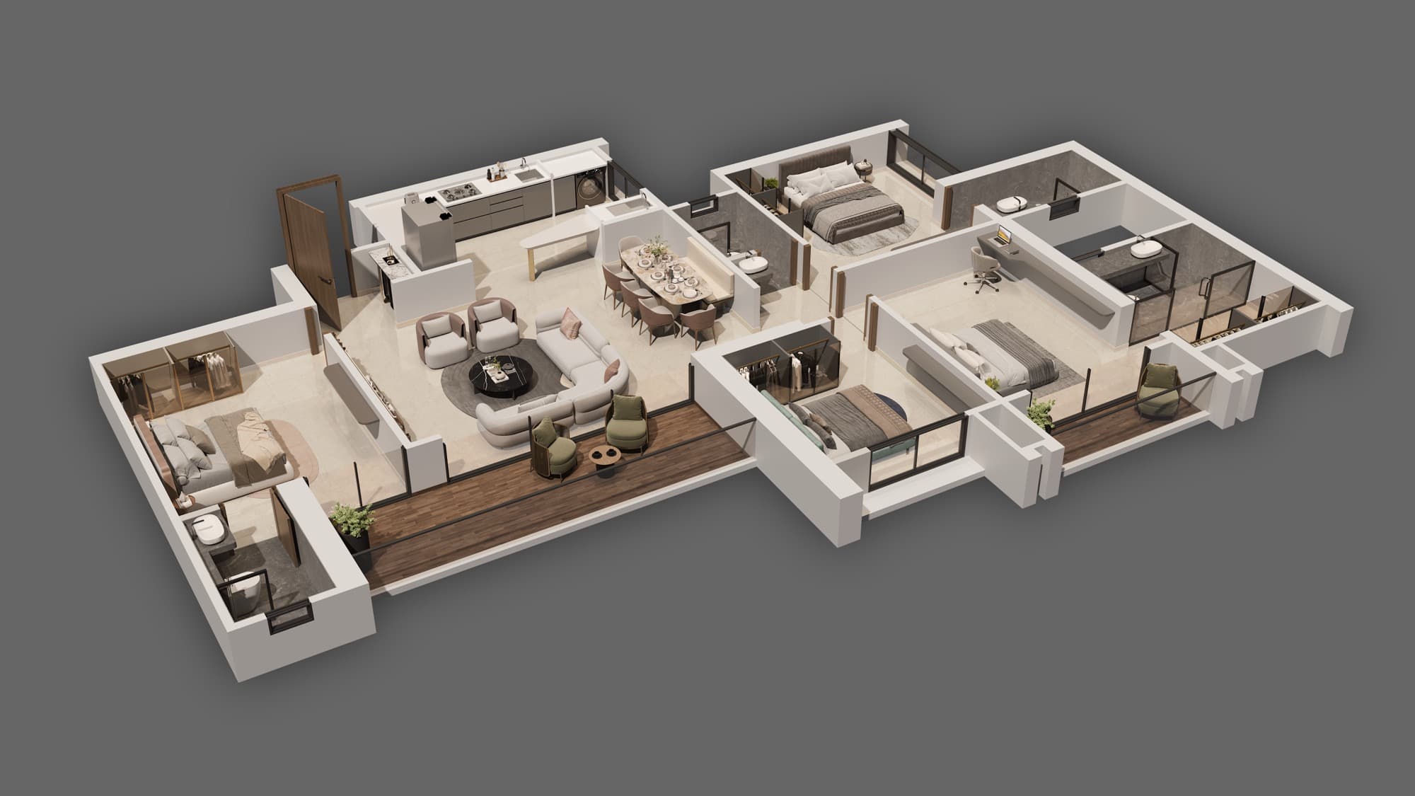 4 BHK Aristocrat 3D Floor Plan