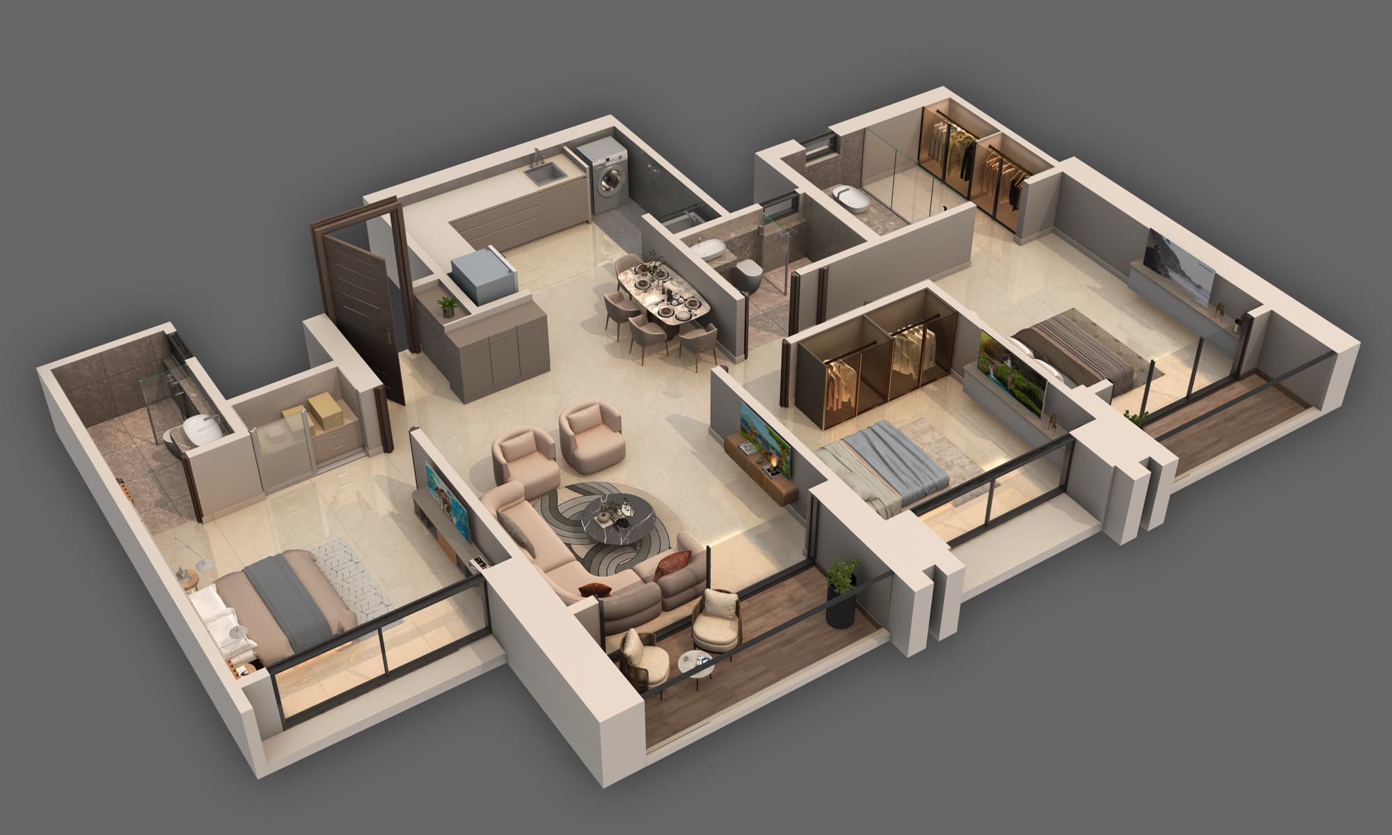 3 BHK Royale 3D Floor Plan